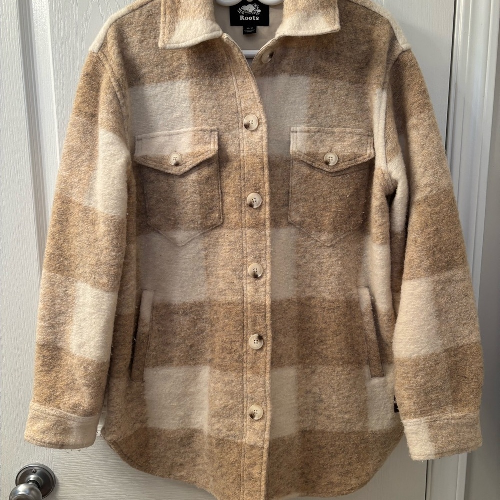Roots Women's Checkered Utility Jacket - Tan and Cream